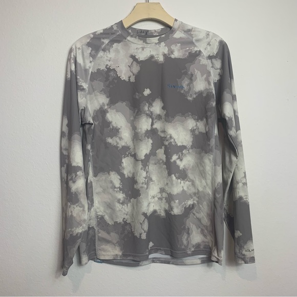 Simms Solarflex Fishing Shirt Men Small Gray Camo Long Sleeve UPF50 Performance - Picture 1 of 10